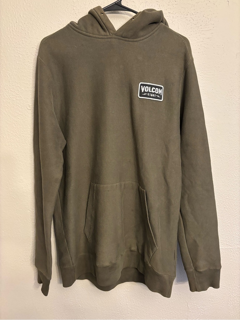 Volcom Men's Olive Crewneck Hoodie with Patch Logo